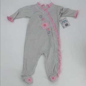 Striped Pink and Gray Kids One Piece